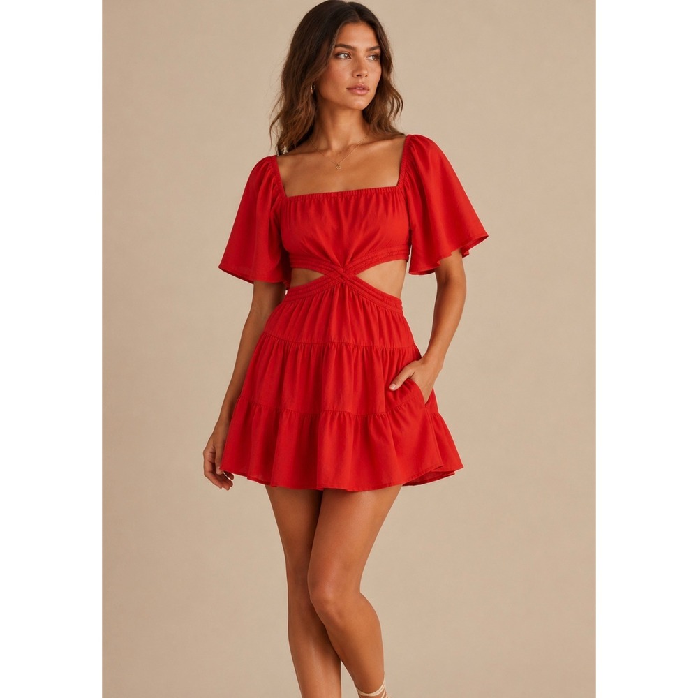 Free People Cross of Sunlight Mini Dress Sm Tango Tangerine Flirty Festival Date